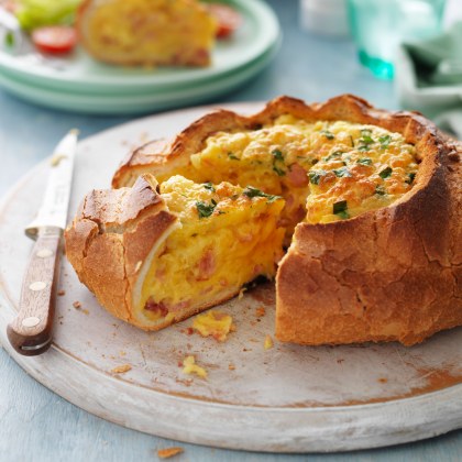 Cheese and Bacon Quiche in a Cob