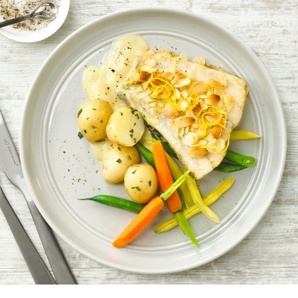 Oven Baked Almond Crusted Barramundi Served with Vegetables