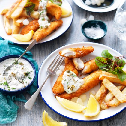 Crumbed Fish and Chips with Tangy Tartare Sauce