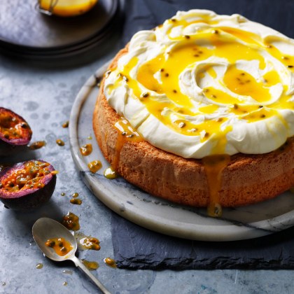 Sponge Cake with Cream and Passionfruit Curd