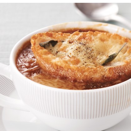 French onion soup with parmesan sage croutons