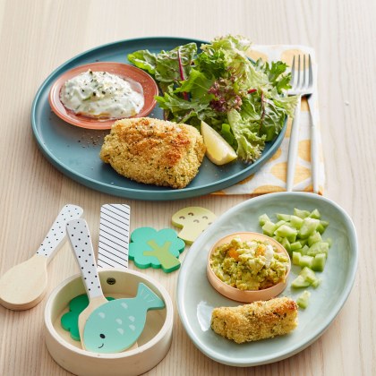Oven-baked Crumbed Fish with Dill, Lemon and Cucumber Yoghurt