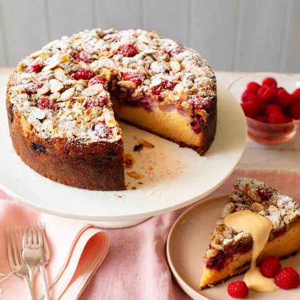 Custard Cake with Raspberries