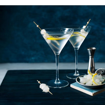 Dry Martini with Cocktail Onion and Lemon Twist