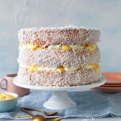 Lamington Cake with Lemon Curd and Cream