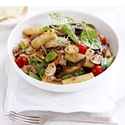 Mushrooms, Sausage & Spinach Rigatoni