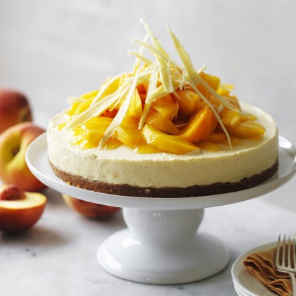 Peach Cheesecake with Peach Syrup