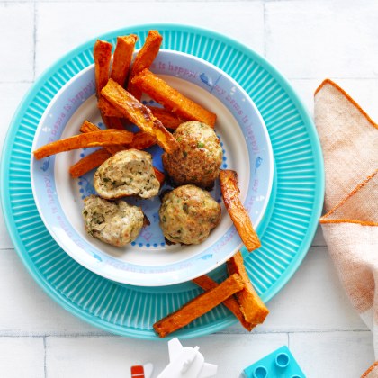 Chicken Meatballs with Sweet Potato Chips