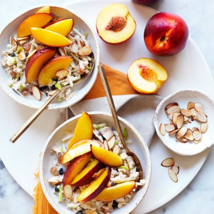 Overnight summer oats with roasted nectarines