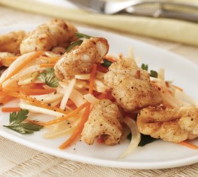 Salt & pepper squid with fennel & carrot salad