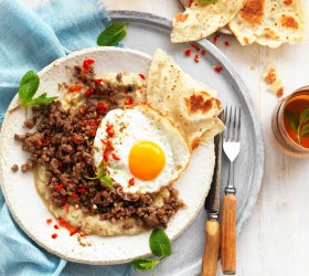Lebanese Spiced Lamb, Baba Ghanoush and Fried Eggs