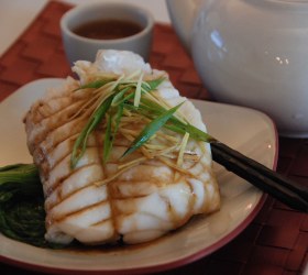 Steamed Blue Eye Cod with Julienne Ginger and Spring Onion Sauce