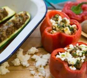 Capsicum and Zucchini Stuffed with Lamb and Herbs