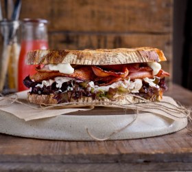 Grilled Bacon and Turkey Sandwich with Blue Cheese Aioli