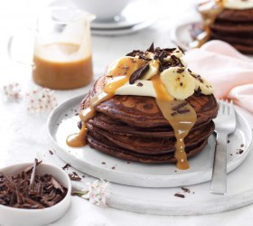 Double Choc Pancakes with Peanut Butter Sauce