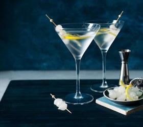 Dry Martini with Cocktail Onion and Lemon Twist