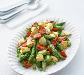 Oven Roasted Tomato, Broad Bean and Asparagus Salad