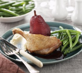 Roast Duck with Red Wine, Pears and Parsnip Puree