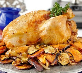 Roast Chicken with Macadamia, Almond and Orange Stuffing