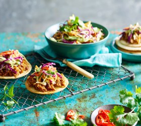 Pulled Chicken Tostada with Slaw