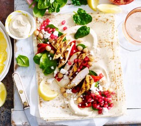 Chia Wraps with Pomegranate and Moroccan Chicken