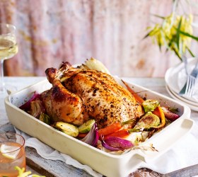 Kombucha and Green Tea Chicken with Roasted Vegetables