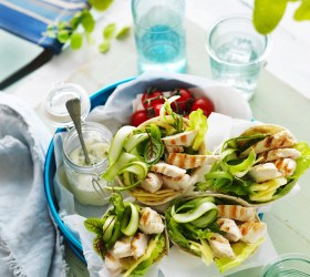 Chicken, Mint & Asparagus Salad Wraps