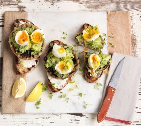 Grilled Mushroom Bruschetta with Avocado and Soft-Boiled Egg