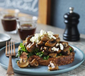 Mushrooms and Wilted Greens on Sourdough