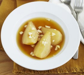 Baked Pears with Macadamias in Orange and Ginger Syrup