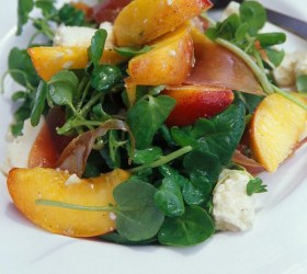 Peach and Prosciutto Salad with Sweet Red Wine Dressing