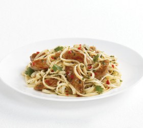 Quail Breast Fillets with Pasta, Chilli, Fresh Herbs and Olive Oil