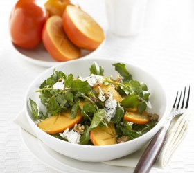 Persimmon and watercress salad with gorgonzola and toasted walnuts