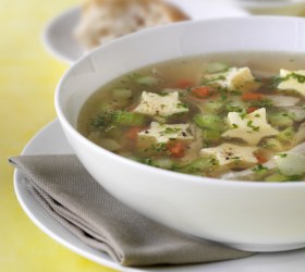 Chicken and Vegetable Soup with Herb Egg Custard