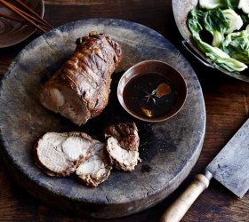 Oven Braised Pork Neck with Stir Fried Asian Greens