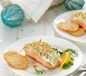 Hot Smoked Salmon with Herb and Pine Nut Crust