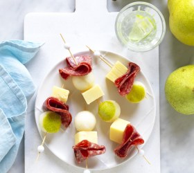 Pear, Salami and Cheese Skewers