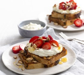 Honeyed Ricotta on Fruit Bread with Strawberries