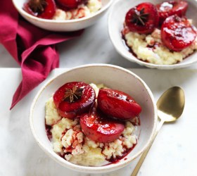 Roasted Plums with Creamy Rice Pudding