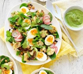 Roast Cauliflower and Egg Salad with Avocado Dressing