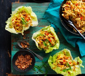 Singapore Noodle and Chicken Lettuce Cups