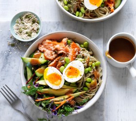 Soba Noodle Nourish Bowl with Miso Dressing and Eggs