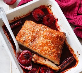 Sticky Asian Pork Belly with Plums