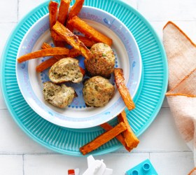 Chicken Meatballs with Sweet Potato Chips