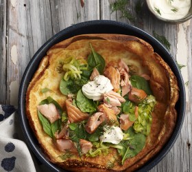 Dutch Pancakes with Smoked Trout, Leek and Sour Cream