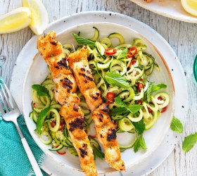 Tuscan chicken skewers with lemon, chilli and mint zoodles