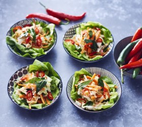 Asian Poached Chicken Slaw in Lettuce Cups