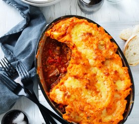 Beef, Tomato and Mushroom Cottage Pie with Sweet Potato