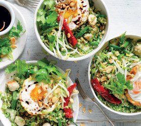 Broccolini and cauliflower fried 'rice' and chicken bowls