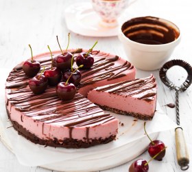 Cherry Coconut Cheesecake with Chocolate Crackle Base